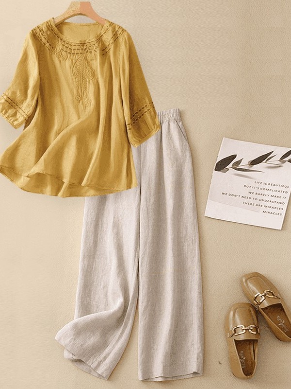 High-End Cotton Linen Set Wome - đánh giá và giá Linen Shirt Breathable