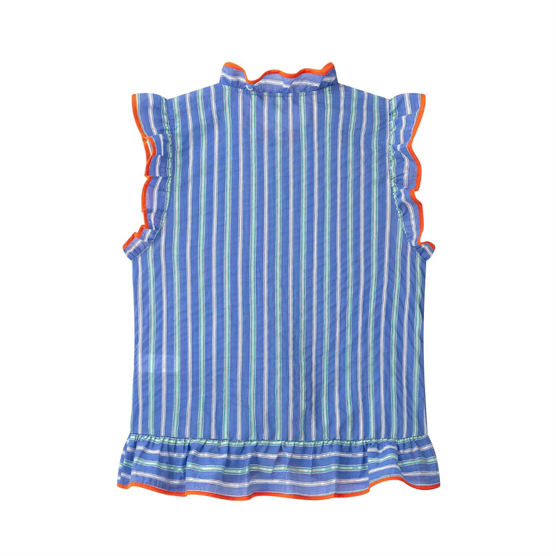 Women's blue vertical striped  - đánh giá và giá Shirt Camp Collar