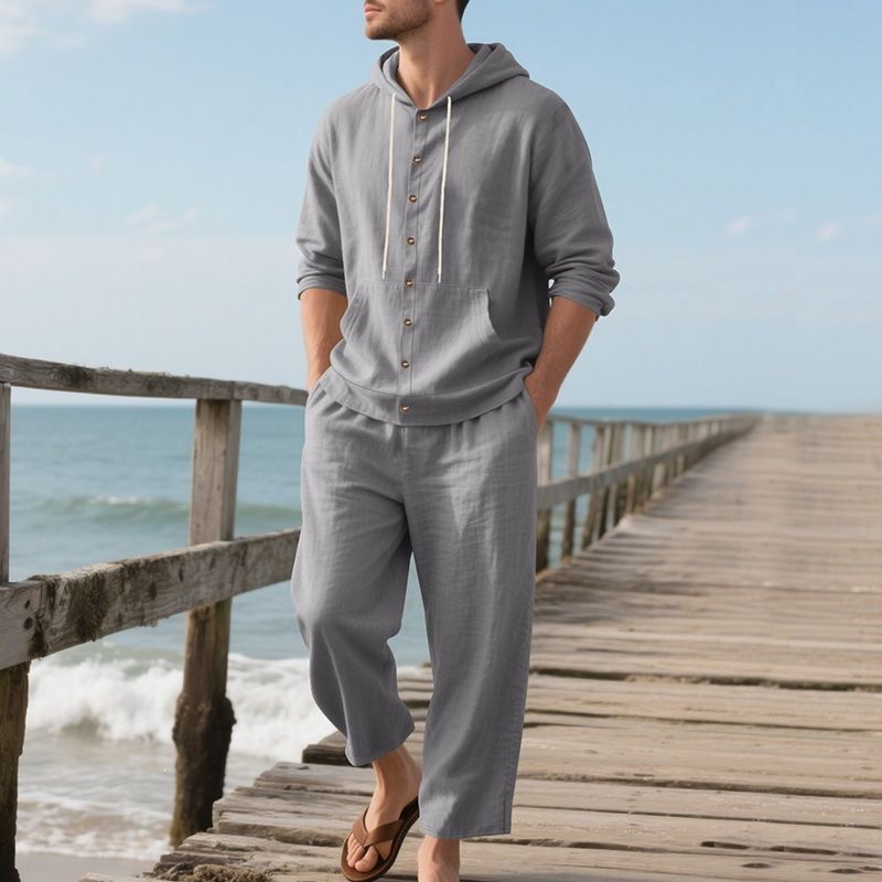 Men's Linen Beach Set Summer C - đánh giá và giá Linen Shirt Breathable